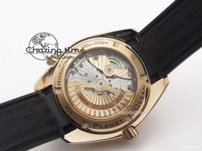 0301 Planet Ocean Professional Rose Gold Liquid Metal V6F 42mm On Black Rubber Strap A Vibrant 8266